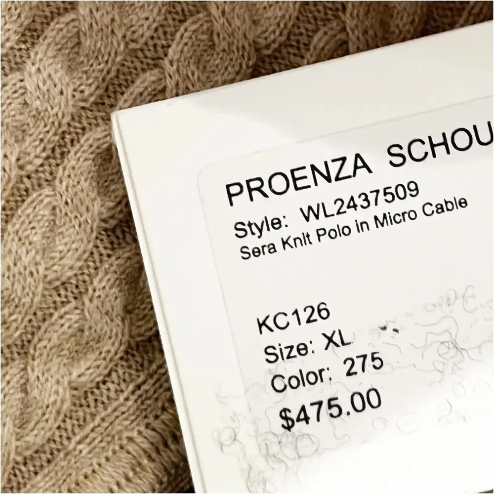 Proenza Schouler Sera Knit Women's Cashew Polo in Micro Cable Size XL NWT
